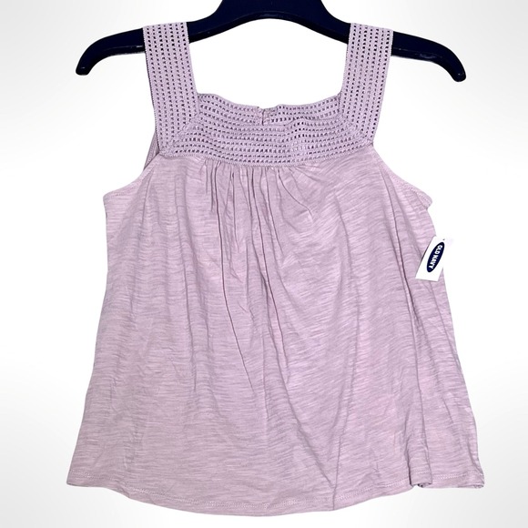 Old Navy Crochet Yoke Slub Knit Tank Top‎ Size M Light Purple Boho Baby Doll NWT - Picture 1 of 14